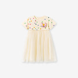 Summer Arrival Polka Dots Pattern Short Sleeves Tulle Patchwork Dress for Stylish Girls