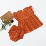 Summer Hot Selling Baby Girls Fly Sleeves Solid Color Top Dress And Bloomers Clothing Set
