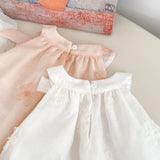 Summer Arrival Sleeveless Flowers Pattern Butterfly-bow Decorated Collar Dress for Stylish Girls