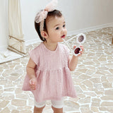 Summer Hot Selling Baby Kids Girls Sleeveless Solid Color Princess Plaid Dress