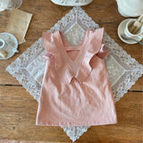 Baby Girl Solid V-Collars Combo Pockets Design Dress