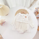 Baby Girl 1pcs Floral Patched Pattern Mesh Overlay Design Onesies Dress - MyKids-USA™