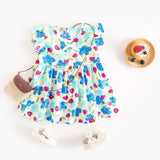 Summer New Design Baby Girls Oil Painting Style Floral Print Fly Sleeves Crew Neck Dress - MyKids-USA™