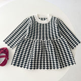 Baby Girl Hounds tooth Pattern Loose Long Sleeve Thickened Dress - MyKids-USA™