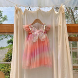 Summer Baby Kids Girls Gradient Fly Sleeves Butterfly Design Mesh Princess Dress - MyKids-USA™