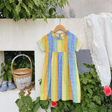 Summer Arrival Baby Kids Girls Short Sleeves Geometric Striped Pattern Dress - MyKids-USA™