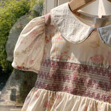 Summer Arrival Floral Pattern Short Sleeves Peter Pan Collar Dress for Stylish Girls