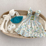New Design Summer Girls Oil Floral Print Sleeveless Strap Onesies And Dress – Princess Sister Matching Set - MyKids-USA™