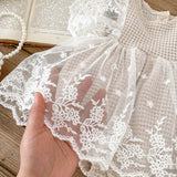 Summer Baby Waffle Pattern Lace Mesh Princess Onesie Dress For Girls