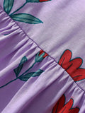 Autumn New Arrival Girls’ Flowers Pattern Crew Neck Long Sleeves Purple Dress - MyKids-USA™