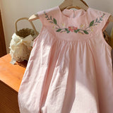 Summer Arrival Baby Kids Girls Cute Sleeveless Sweet Flowers Embroidered Dress