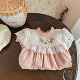 Arrival Autumn Girls Floral Embroidery Pattern Long Sleeves Ruffle Neck Dress - MyKids-USA™