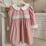 Arrival Autumn Girls Peter Pan Collar Long Sleeves Floral Argyle Pattern Dress - MyKids-USA™