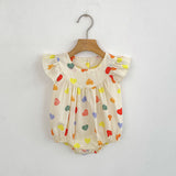 Summer Girls Simple Colorful Hearts Pattern Fly Sleeves Onesies and Girls’ Dress – Princess Sister Matching Set