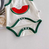 New Design Summer Baby Kids Boys And Girls Cartoon Watermelon Pattern Sleeveless Strap Onesies