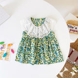 Baby Girl Floral Print Lace Patchwork Design O-Neck Dress - MyKids-USA™