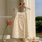 Summer Baby Kids Girls Sleeveless Single Breasted Floral Print Lace Hollow Out Strap Princess Dress