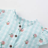Summer Arrival Fruits Pattern Fly Sleeves Single Breasted Plaid Dress for Stylish Girls - MyKids-USA™