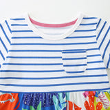 Summer Pure Cotton Cartoon Jungle Floral Pattern Short Sleeves Dress for Stylish Girls
