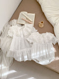 Summer Baby Girls Flowers Embroidery Pattern Lace Collar Short Sleeves Onesies/Dress