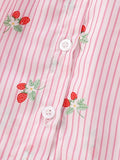 Summer New Arrival Girls’ Strawberry Pattern Striped Single Breasted Short Sleeves Round Neck Dress - MyKids-USA™