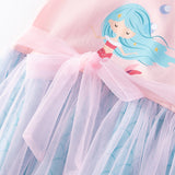 Summer Arrival Mermaid Cartoon Pattern Fly Sleeves Tulle Patchwork Dress for Stylish Girls