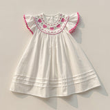 Summer Baby Kids Girls Fly Sleeves Heart Pattern Embroidered Dress