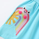 Summer Arrival Cartoon Rainbow Pattern Short Sleeves Dress for Stylish Girls
