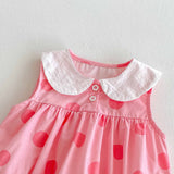 Summer Arrival Baby Girls Cute Cat and Polka Dots Pattern Sleeveless Onesies
