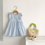 Summer Baby Girls French-style Butterfly-Bows Embroidery Pattern Sleeveless Onesies and Dress – Princess Sister Matching
