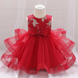 Baby Girl Sequins Patched Design Sleeveless Tutu Style Baptism Birthday Dress - MyKids-USA™