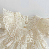 Summer Arrival Baby Girls Cute Solid Color Short Sleeves Floral Tulle Patchwork Dress Design Onesies