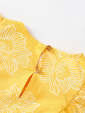 Summer New Arrival Girls’ Flowers Pattern Fly Sleeves Crew Neck Yellow Dress - MyKids-USA™