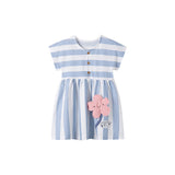 Summer Arrival Flowers Pattern Short Sleeves Striped Dress for Stylish Girls - MyKids-USA™