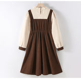 Preppy Corduroy Long Sleeves Ruffle Crew Neck Thick Dress - MyKids-USA™