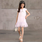 New Design Summer Kids Girls French Style Purple Fashion Lace Trim Collar Dress