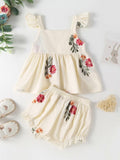 Summer Baby Kids Girls Floral Pattern Sleeveless Strap Top Dress And Bloomers Clothing Set/ Onesies - MyKids-USA™
