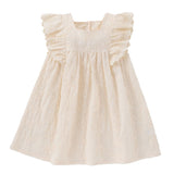 Summer Arrival Solid Color Flowers Pattern Fly Sleeves Dress for Stylish Girls