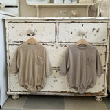New Arrival Baby Unisex Simple Solid Color Long Sleeves Onesie With Pocket