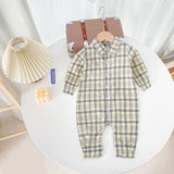 Baby Boy Classic Plaid Pattern Lapel Design Long Sleeve Rompers - MyKids-USA™
