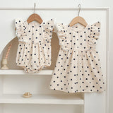 New Arrival Summer Baby Kids Girls Heart Pattern Sleeveless Crew Neck Onesies And Girls’ Dress – Princess Sister Matching Set
