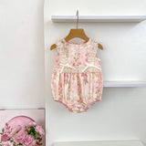 Summer Arrival Girls Cute Flowers Pattern Sleeveless Onesies and Dress – Princess Sister Matching Set