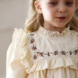 Arrival Autumn Girls Vines Pattern Embroidery French Style Ruffle Dress