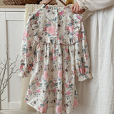 Arrival Autumn Girls Ruffle Neck Long Sleeves Floral Dress