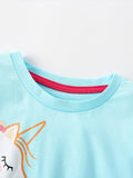 Girls Cartoon Unicorn Printing Design Top And Pattern Pants Set