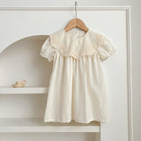 Summer Girls Solid Color Simple Floral Embroidery Big Collar Onesies And Dress – Princess Sister Matching Set - MyKids-USA™