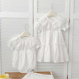Summer Baby Girls French-style Floral Embroidery Pattern Short-sleeved Plain Onesie or Princess Dress