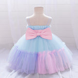 Summer Baby Kids Girls Princess Crew Neck Sleeveless 3D Butterfly Bow Colorful Mesh Dress