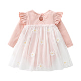Baby Girls Floral Lace Patchwork Design Ruffle Long-Sleeved Dress Onesies In Spring & Autumn - MyKids-USA™