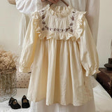 Arrival Autumn Girls Vines Pattern Embroidery French Style Ruffle Dress - MyKids-USA™